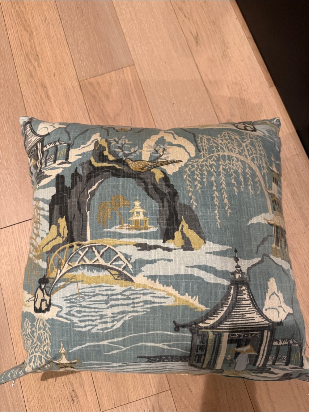 Scenic Blue and Gold Chinoiserie Accent Pillow - Picture 2 of 2